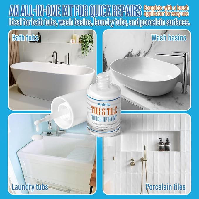 Specialty Tub and Tile Paint, High-Gloss Bathtub Paint White, Quick-Dry Porcelain paint for Scratches & Chips on Fiberglass, Porcelain, Acrylic, Enamel, Cast Iron, Bathtubs, Tiles, Sinks and Toilets(White)