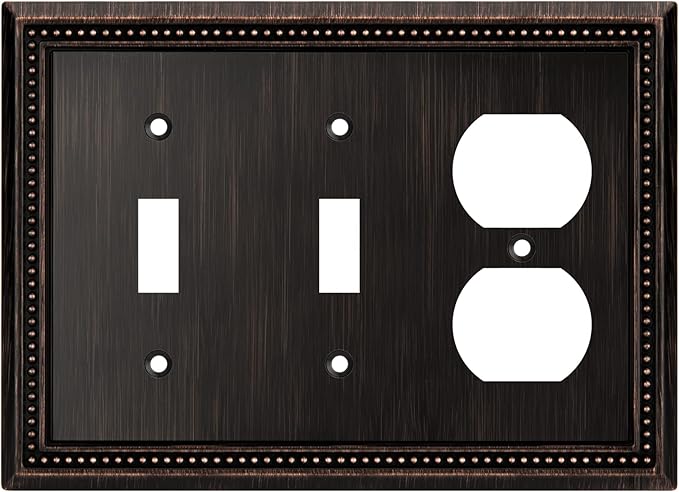 Henne Bery Sunken Pearls Heavy Duty Decorative Wall Plate Switch Plate Outlet Cover (Double Toggle/Single Duplex, Aged Bronze)