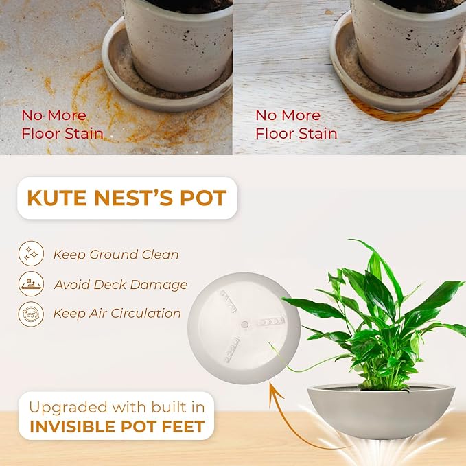 7.7" H x 22" D Round Bowl Fiberstone Planter for Succulent and Lotus with Drainage Hole, Smooth Finishes, Weather Resistant, Included 2 Extra Coco Mats (Taupe, 19.9" Pot Opening)