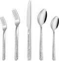 Hammered Silverware Set, 60 Pieces Stainless Steel Square Flatware Set for 12, Mirror Polished Tableware Cutlery Set for Home Kitchen Restaurant, Kitchen Utensils Set, Modern Design, Dishwasher Safe