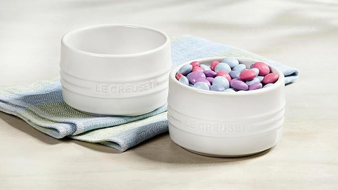 Le Creuset Stoneware Round Ramekin Straight Wall Set of 2, 7 oz. Each, White