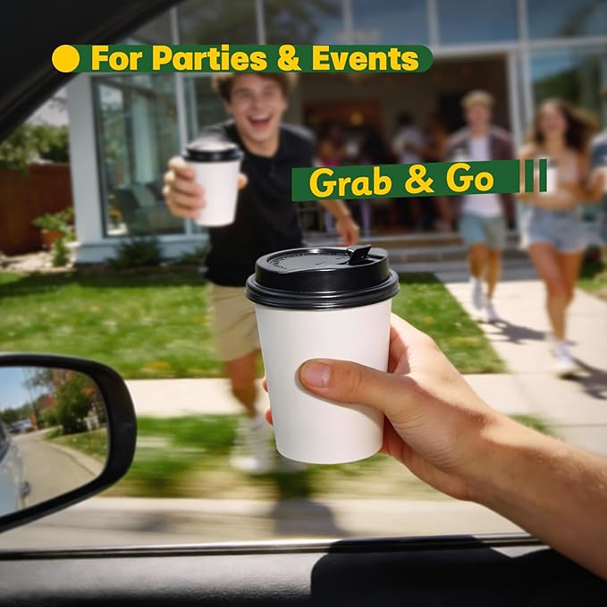 300 Pack 8 oz Disposable Coffee Cups with Lids, Leak-Proof To Go Coffee Cups for Hot/Cold Beverages, Disposable White Paper Cups with Lids for Home Parties, Office, Travel and Events