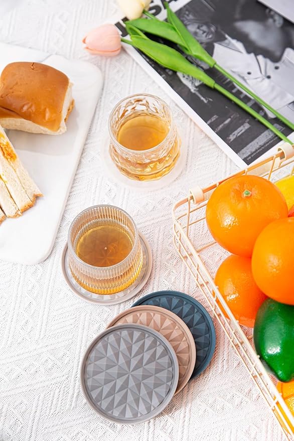 Silicone Coasters for Drinks[8 Pack, No Holder]- Cup Mat for Tabletop Protection-Non-Slip, Non-Stick, Coffee Table Decor, Great Gift for Any Occasion, Semi Transparent