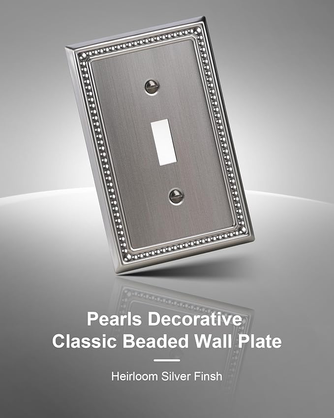 6-Pack Single Toggle Light Switch Cover Plate, Pearls Decorative Switch Plate Covers, Antique Silver 1 Gang Metal Wall Plate, Corrosion Resistant