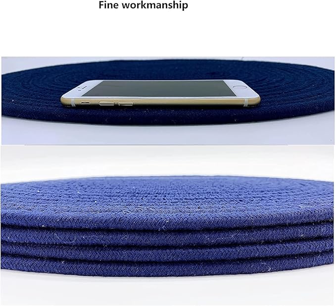 Braided Placemats Set of 4 Cotton Fabric Oval Table Mats Non Slip Washable 16 * 12 inch Oval Place Mats, 4 Pack Blue Rope Woven Placemats