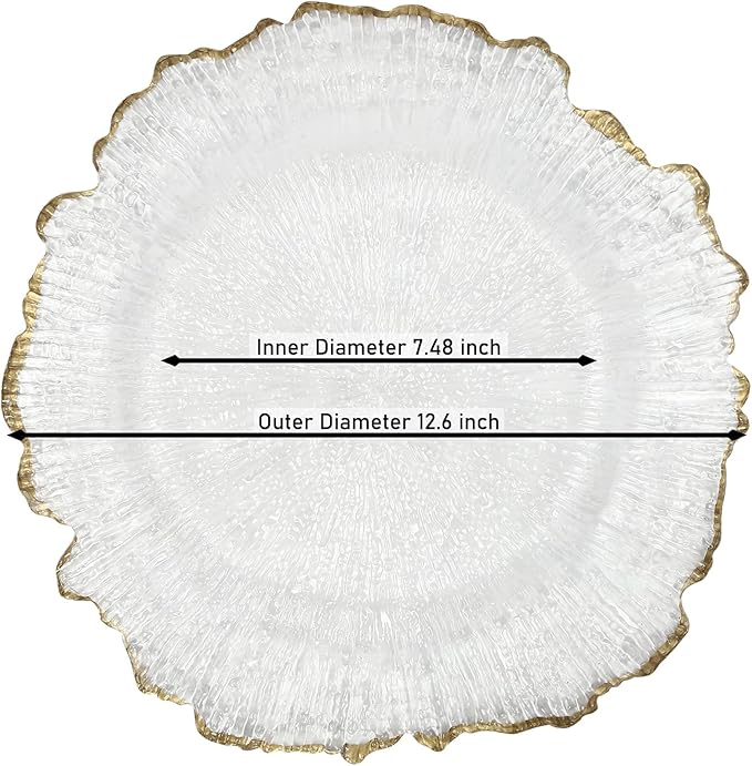 LOYALHEARTDY 25 Pack 13 Inch Charger Plates, Clear Plastic Reef Rim Charger Plates with Gold Rim, Round Decorative Underplates for Wedding, Party, Dinner Table