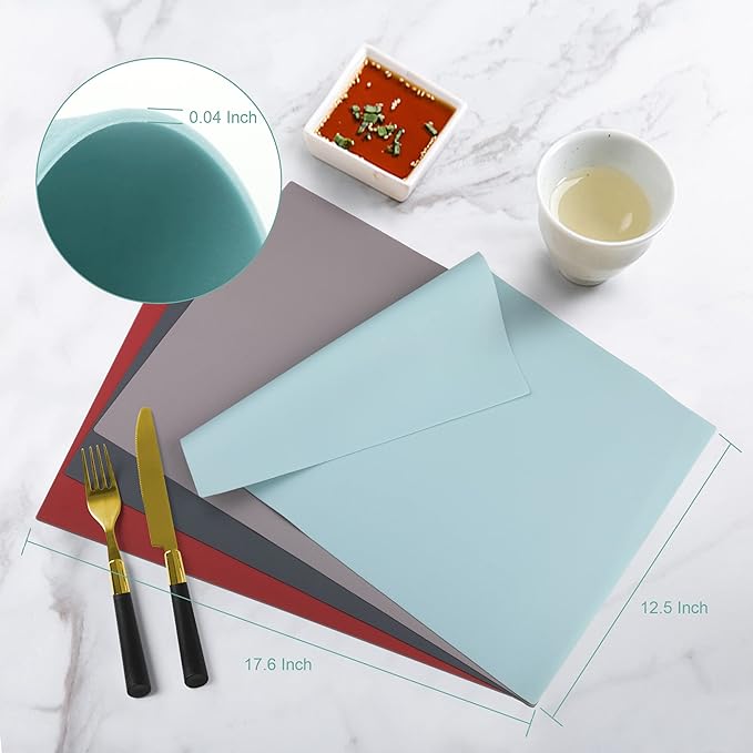 IYYI Silicone Placemats, Placemats for Kids, Placemats Set of 4 Waterproof Heat Resistant Non-Slip Kitchen Table Mats for Dining Table, Easy to Clean (Dark Gray01)