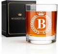 Whiskey Glasses - Rocks Old Fashioned Glass Gifts for Men, Monogrammed A-Z 10oz Personalized Whisky Glasses, Christmas Birthday Gifts for Men Him Dad Father Husband Brother Son (B)