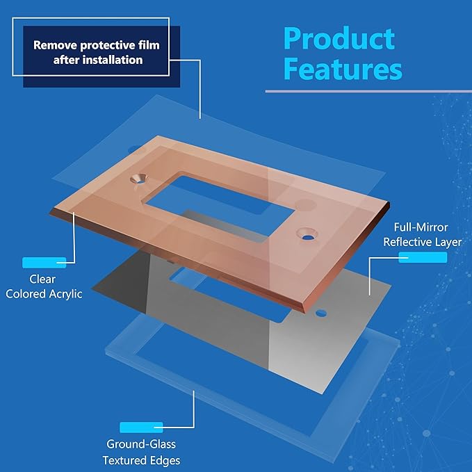 LIDER Reflective Acrylic Decorator Wall Plate, Mirrored Light Switch Plate, Plexiglass Outlet Cover, Acrylic Glass, Oversized 1-Gang 5.25" x 3.44", LWP-31O-ARG5P, Rose Gold, 5 Pack