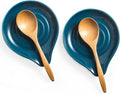 LAUCHUH Spoon Rest for Stove Top, Ceramic Spoon Holder for Kitchen Counter Large Spatula Holder for Spoons, Ladles, Tongs, Christmas Decor, Set of 2, 5 inch, Blue
