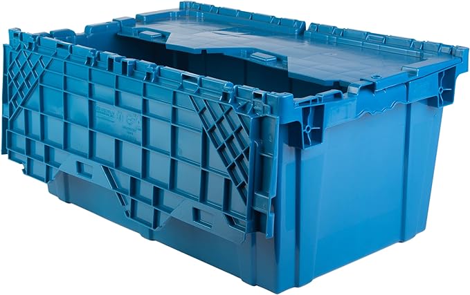 Hudson Exchange 27.3 x 17.2 x 12.6 (3 Pack) Storage Tote Distribution Container with Hinged Attached Lid, Blue