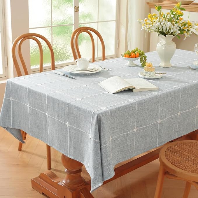 Zobesta Blue Table Cloth Rectangle Table 98 x 53 Inch, Cotton Blue Linen Gingham Tablecloth Rectangle, Heavy Weight Washable Boho Tablecloth for Outdoor, Party, Holiday, Picnic, Dining