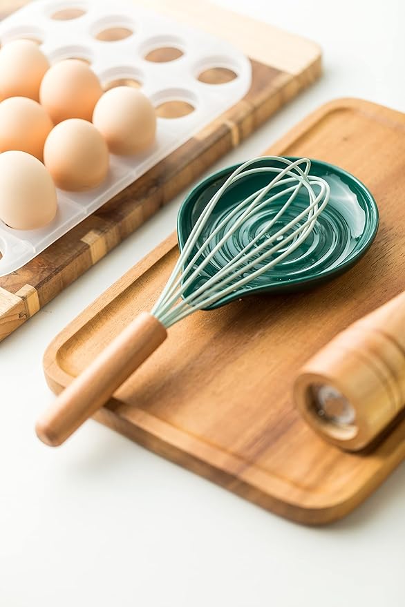 LAUCHUH Spoon Rest for Stove Top, 5 inch Ceramic Cooking Spoon Holder for Kitchen Countertop, Large Utensil Rest for Spatula, Ladle, Spoons or Tongs, Framhouse Decor, Green