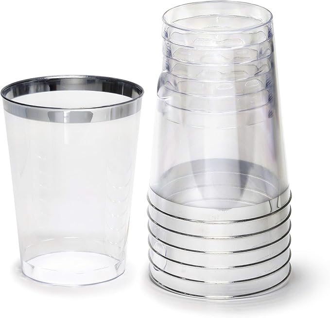 " OCCASIONS " 200pcs set (25 Guests)-Extra Heavyweight Vintage Wedding Disposable/Reusable Plastic Plates -25x 11'' + 25x 8.25''+Silverware+Cups+Napkins (Chateau Collection in Blue)