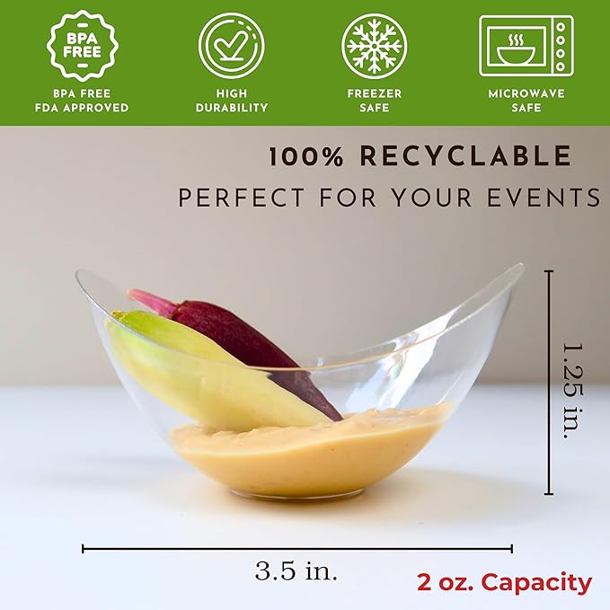 50ct Tiny 2oz Disposable Mini Petal Dessert Bowl|Recyclable Clear Plastic Dessert Cup for Ice Cream and Tastings|Extra Small Plastic Bowls|Ideal Tasting Cups for Weddings and Parties|CMJJ