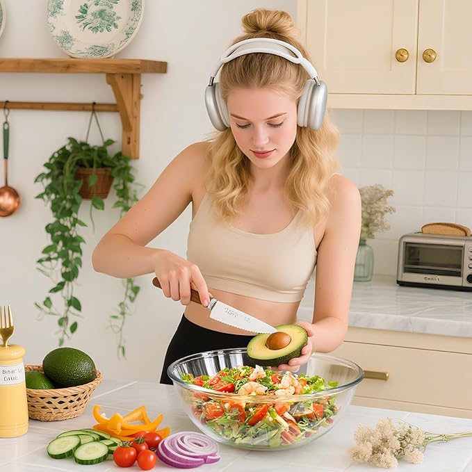 6.5 Qt Glass Mixing Bowl, 12 Inch Clear Extra Large Salad Bowls, Tempered Big Cooking Bowl for Sourdough, Kitchen Baking, Meal Prepping, Serving, Dishwasher Microwave & Freezer Safe