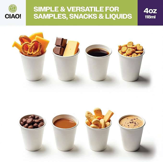 CIAO! 4oz White Paper Hot Cup, Disposable, 63mm Diameter 2,000 Count