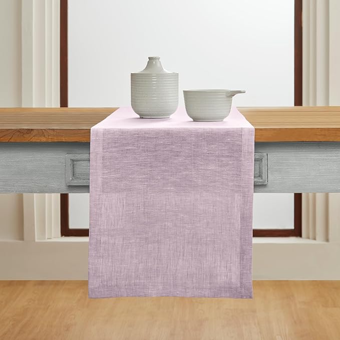 Solino Home Linen Chambray Lavender Table Runner 90 Inches Long - Athena, 100% Pure Linen Dining Table Runner 14 x 90 Inch - Spring, Easter, Valentines