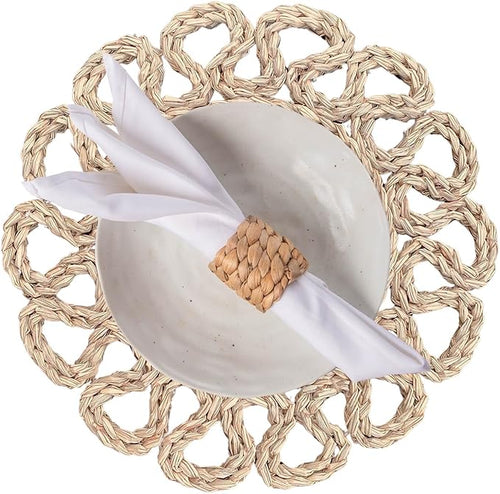 13.8" Set of 4 Round Seagrass Placemats | Boho Woven Rattan Table Mats | Farmhouse Wicker Spring Plate Chargers Like Water Hyacinth, Seagrass for Wedding, Party, Christmas, Events