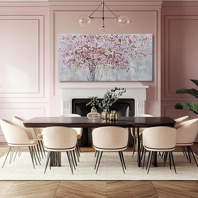 CHUDANHAO Gold and Pink Canvas Wall Decor Botanical Prints Floral Wall Art Line Painting for Living Room Tree Scenery Picture for Home Hotel 29x58 Inch