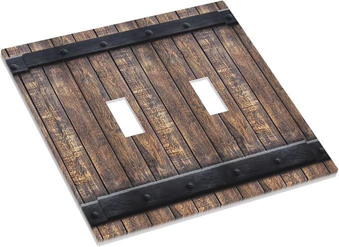 Decorative Light Switch Cover Rustic Barn Door Vintage Country Wood Board 2 Gang Wall Plate Double Toggle Switch Plate Receptacle Electrical Outlet Cover Switchplate for Farmhouse Cabin（2 Pack）