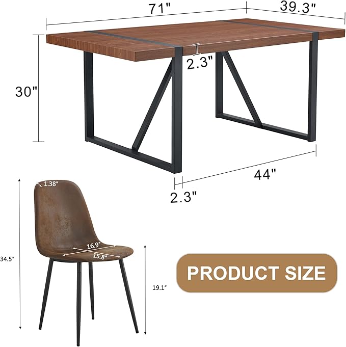 7 Piece Dining Table Set for 6,Modern 71'' Rectangle Dining Table and Modern Dining Chairs 6,Kitchen Table and Chairs for 6,Ideal for Kitchen Dining Room