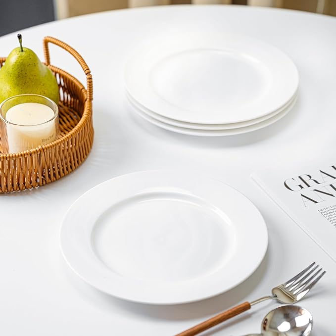 White Salad Plates Set of 6, 8 Inch Ceramic Plates (20 cm) – White Porcelain Appetizer & Dessert Plates for Kitchen, Salad, Snack & Everyday Use, Microwave & Dishwasher Safe