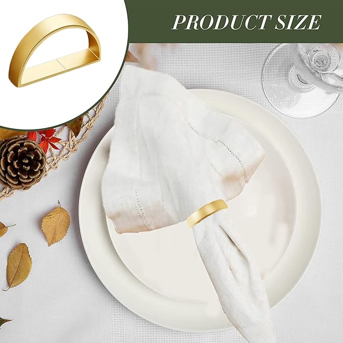 8 Pcs Matt Gold Napkin Rings - Metal Napkin Ring,Stainless Steel Napkin Rings for Table Settings Wedding Christmas Party Dinner Table(Semicircle)