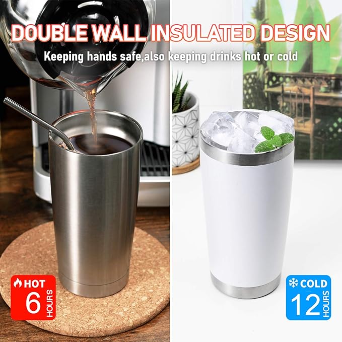 COMOOO 20oz Stainless Steel Navy Tumbler Bulk with Lid and Straw Insulated Coffee Tumbler Cup Double Wall Vacuum Travel Mug for Cold Drinks and Hot Beverage (Navy, 4 Pack)