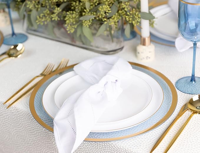 [30 Pack 8.6''] White Plastic Party Plates With Gold Rim Edge Collection Premium heavyweight Elegant Disposable Tableware Dishes