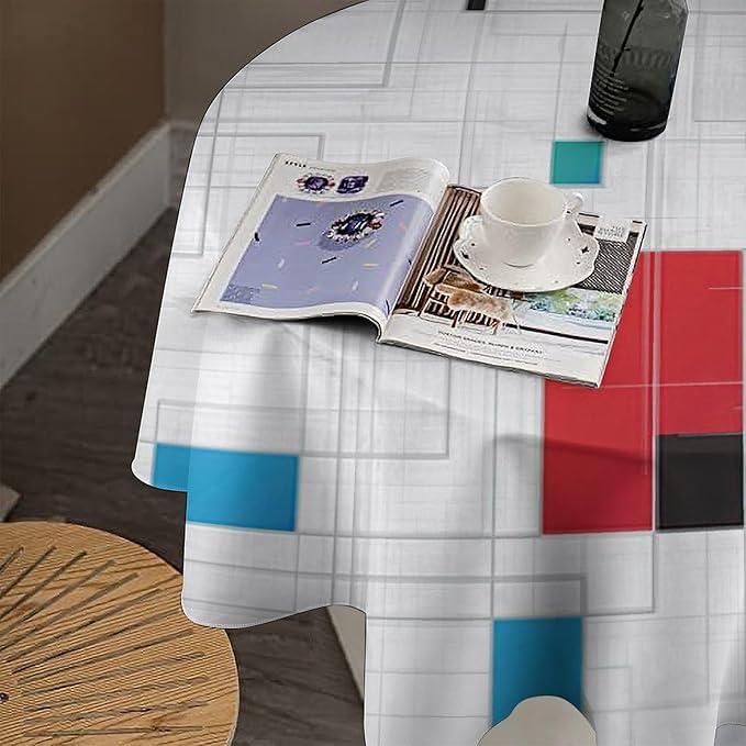 Mid Century Round Tablecloth, Abstract Geometric Mid Century Retro 50S 60S Tablecloth for Home Party Dining Room Kitchen Decor 36Inch(90cm)