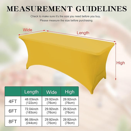 4FT Table Cloth for Rectangular Fitted Events Stretch Yellow Table Covers Washable Spandex Tablecloth Protector for Party, Wedding, Cocktail, Banquet, Festival