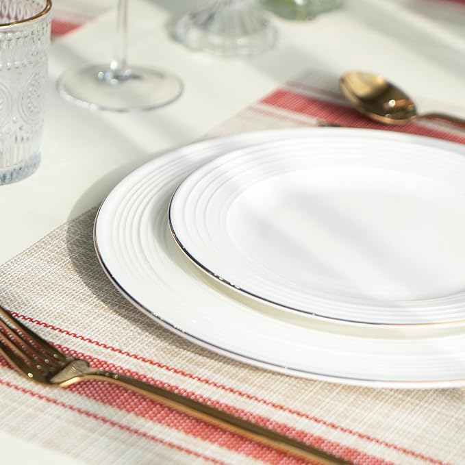 Placemats Set of 8 Vinyl/Plastic Woven Place Mats for Kitchen Table Indoor/Outdoor Washable Placemat Wipeable Dining Table Mats (Khaki Red,8)