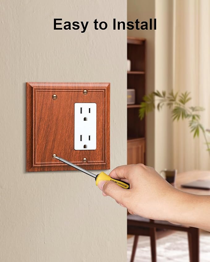2-Pack Combo Blank/Decorator Wall Plates, Wood Grain Decorative Switch Plates and Outlet Covers, Durable Natural Bamboo Fiber Wall Plates for Electrical Outlets, Receptacle, GFCI Outlet, Dimmer Switch