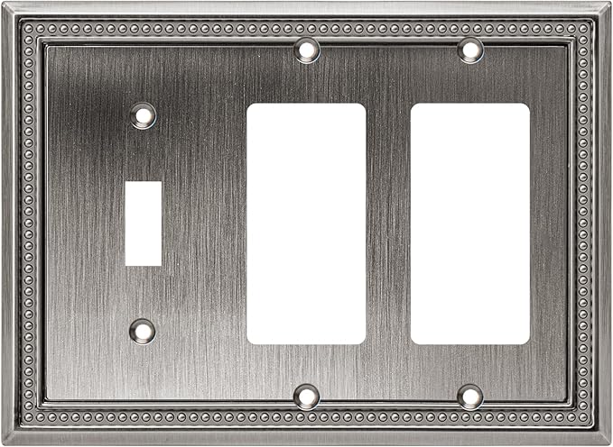 Henne Bery Sunken Pearls Heavy Duty Decorative Wall Plate Switch Plate Outlet Cover (Single Toggle/Double Decorator, Heirloom Silver)