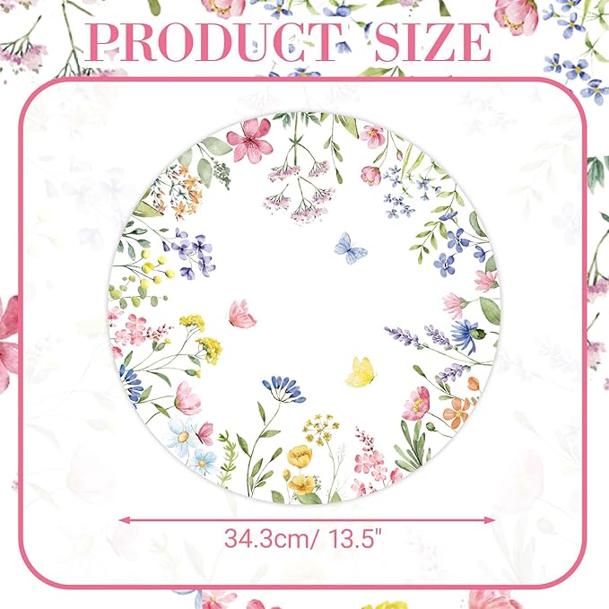 50PCS Floral Disposable Paper Placemats Watercolor Butterfly & Floral Disposable Round Table Mats for Spring Weddings, Brunch & Garden Parties