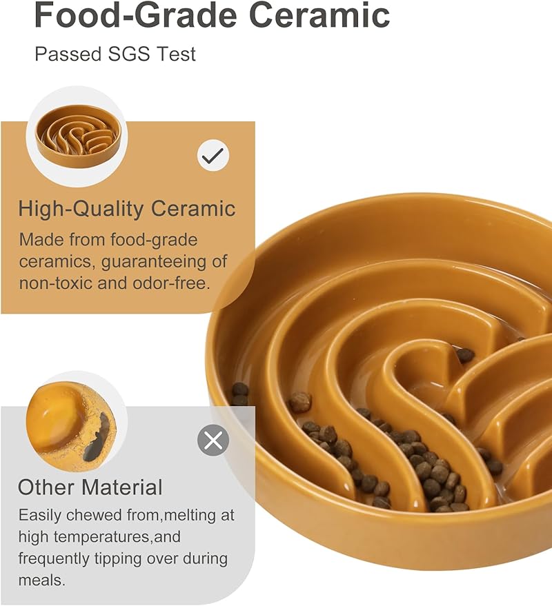 Ceramic Maze Dog Slow Feeder with Non-Slip Silicone Rim – Heavy-Duty Stoneware Bowl with Puzzle Pattern for Bloating & Obesity Prevention (Orange-S)
