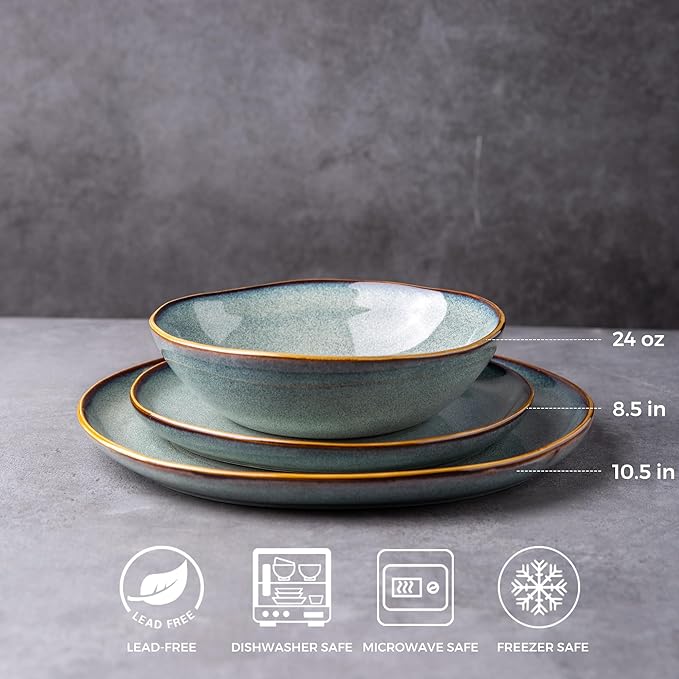 AmorArc Ceramic Dinnerware Sets,Handmade Reactive Glaze Stoneware Plates and Bowls Sets,Highly Scratch Resistant | Dishwasher & Microwave Safe Dishes Set,Service for 6 (18pc)
