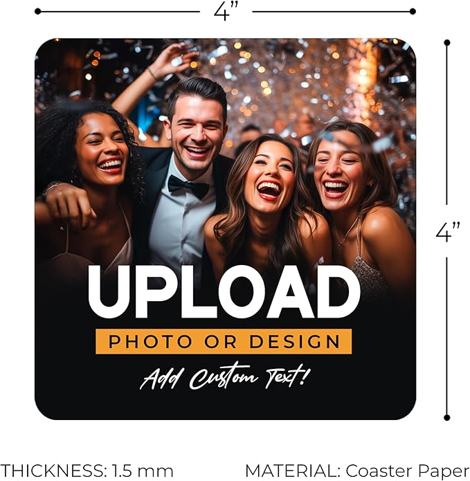 20 Pack Personalized Drink Coasters, Custom Cardboard Coasters with Photo and Text, Design Your Own Coaster for Events, Parties, Bars, and Unique Gifts, 3.95" Round, Design 7