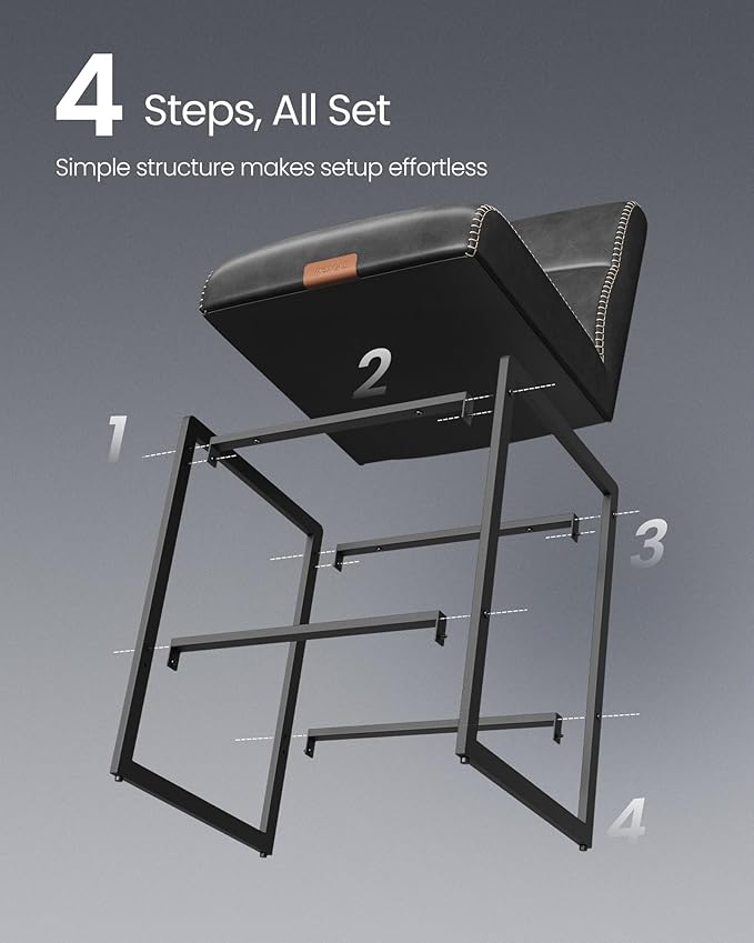 VASAGLE EKHO Collection - Bar Stools Set of 4, Counter Height Stools with Backs, 26.4-Inch Barstools Chairs, Synthetic Leather with Stitching, Mid-Century Modern, Dining Kitchen Island, Ink Black