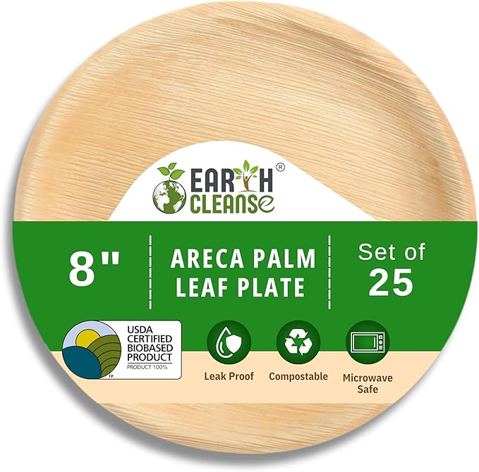 The Palm Dinnerware – Palm Plates 8 Inch Round (25 Pack) | Compostable & Biodegradable | Like Bamboo Disposable Plates | Oven & Microwave Safe | Eco-Friendly Party Dinnerware