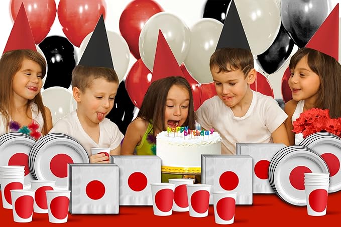 Japan Flag Birthday Party Supplies Set Plates Napkins Cups Tableware Kit for 16