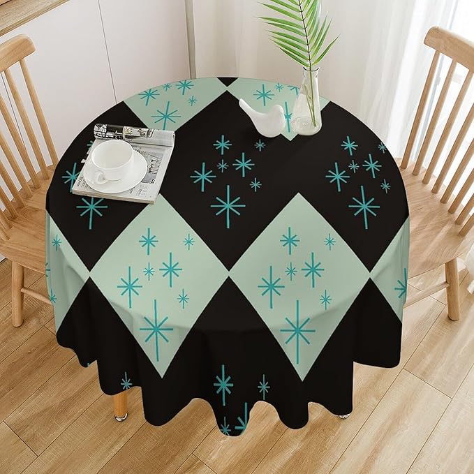 Retro Bohemian Mid Century Round Tablecloth, Abstract Modern Geometric Mid Century Tablecloth for Home Party Dining Room Kitchen Decor 50Inch(127cm)