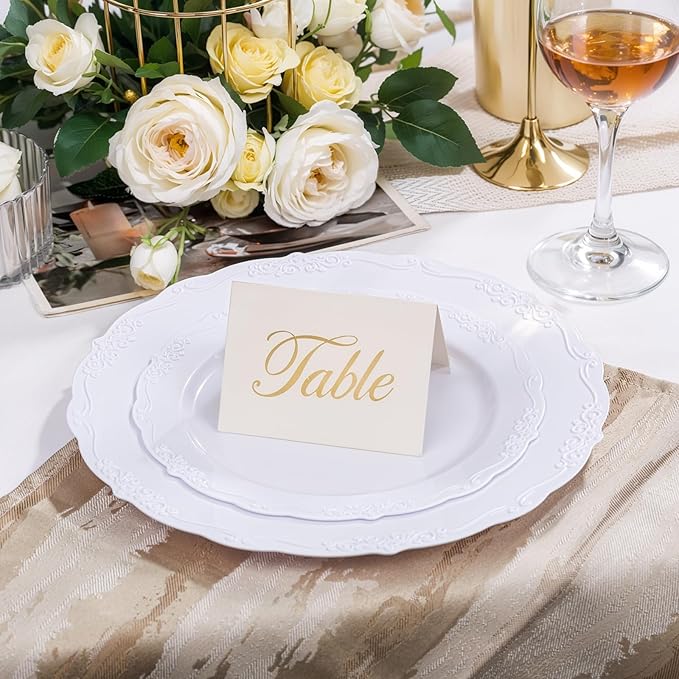 U-QE 60PCS White-Plastic-Plates for Party - High End Disposable Plates for Weddings - White Plates Disposable Heavy Duty Including 30PCS 10.25'' Dinner Plates & 30PCS 7.5'' Dessert Plates