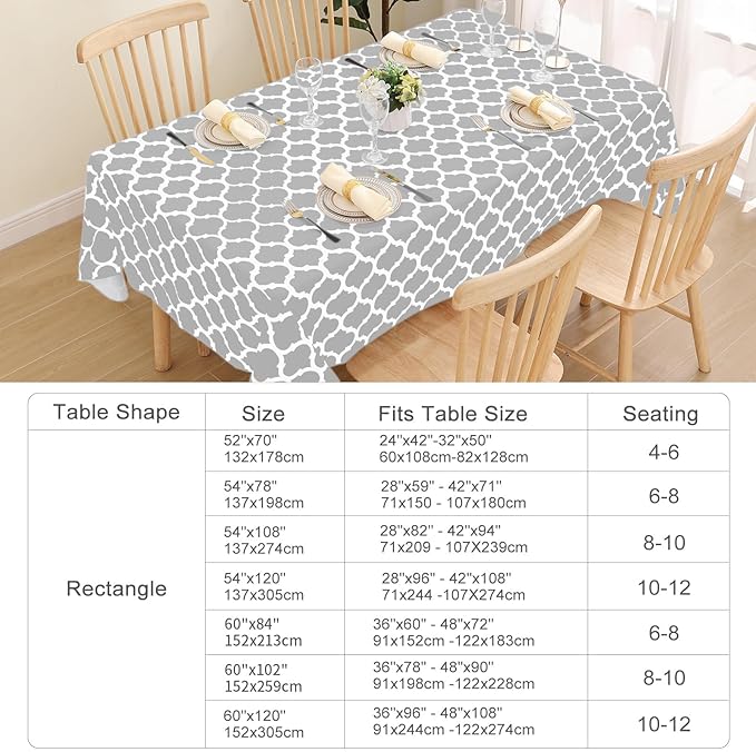 Smiry Square Table Cloth, Waterproof Vinyl Tablecloth with Flannel Backing for Square Tables, Wipeable Spillproof Plastic Tablecloths for Dining, Camping, Indoor and Outdoor (54"x54", Light Grey)