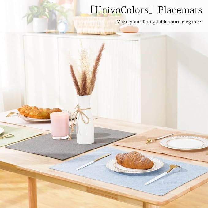 UnivoColors Set of 6 Faux Linen Placemats, Heat-Resistant & Easy-to-Clean,13"x19"for Dining Table, Kitchen, Holiday Meals (Dark Grey)