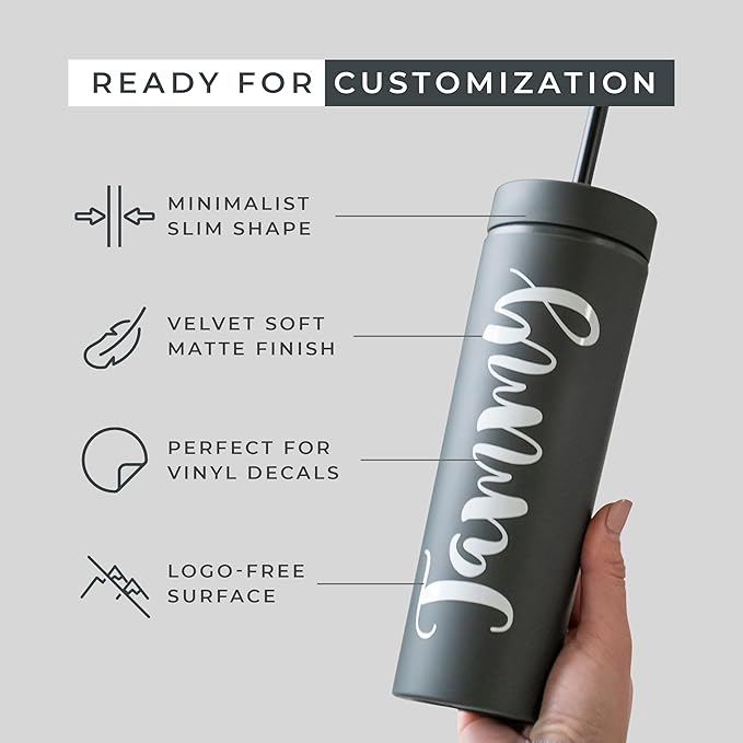 STRATA CUPS Black Skinny Tumblers with Lids and Straws (12 pack) - 16oz Double Wall Acrylic Tumbler, Tall Matte Skinny Tumblers, Bulk with Free Straw Cleaner, Reusable Cups