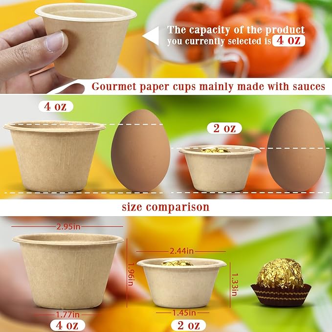 LeonBach 100 Pack Natural Bagasse Fiber Bowls,4oz Small Disposable Paper Bowls Microwavable Safe Sample Snack Cups Charcuterie Serving Cups for Sauce Portion Condiment Ice Cream Desserts