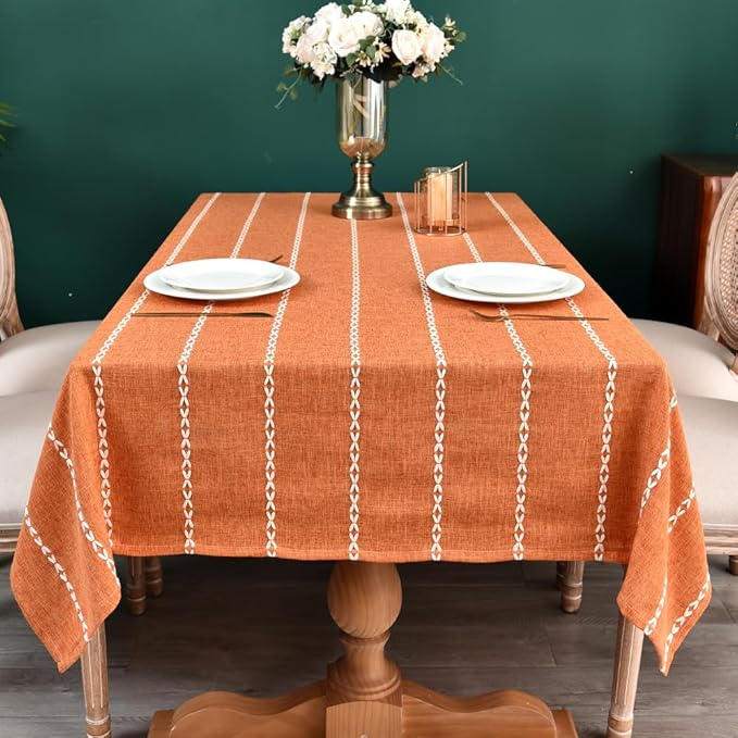 Zobesta Orange Table Cloth Rectangle Table 120 x 53 Inch, Farmhouse Tablecloth Cotton Tablecloth for Rectangle Tables, Washable Dining Table Cover for Halloween,Thanksgiving, Dining, Outdoor,Fall