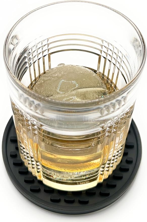 Happitasa 4.25 Inch Bar Mat Style Silicone Beverage Coasters, Set of 6 with Holder (Smoky Blue)